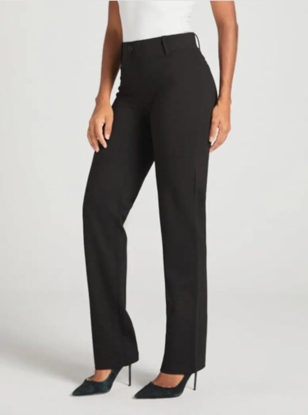 Betabrand Classic DPYP Dress Pant Yoga Pant Straight in Black Stretch Faux Fly L